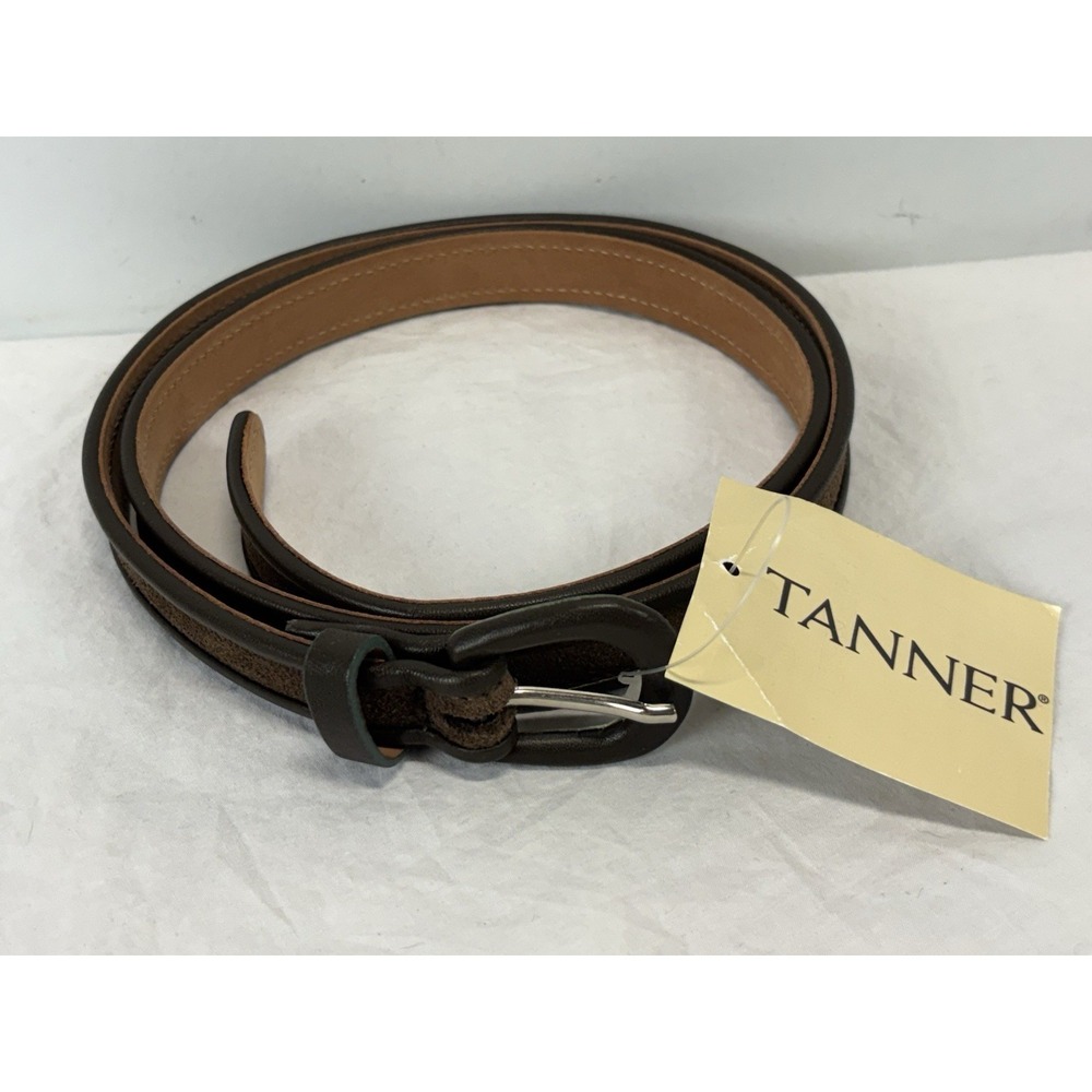 NEW! Tanner Leather Suede Narrow Belt Adult Large 32"-36" Brown Made Italy
